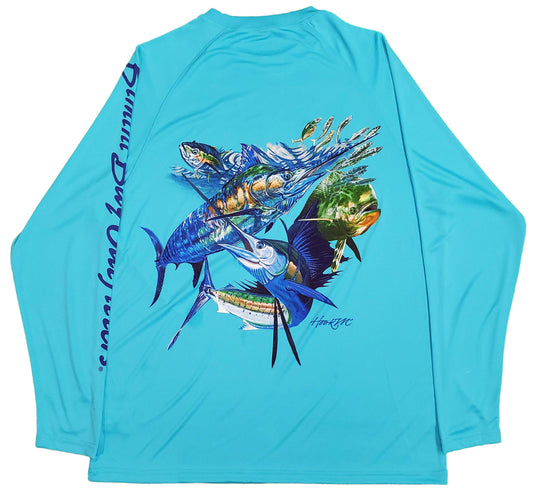 BIMINI BAY OUTFITTERS LTD Men's Hook'M Graphic Long Sleeve Shirt, Scuba Blue - Off Shore Slam 2, Medium - Opticdeals