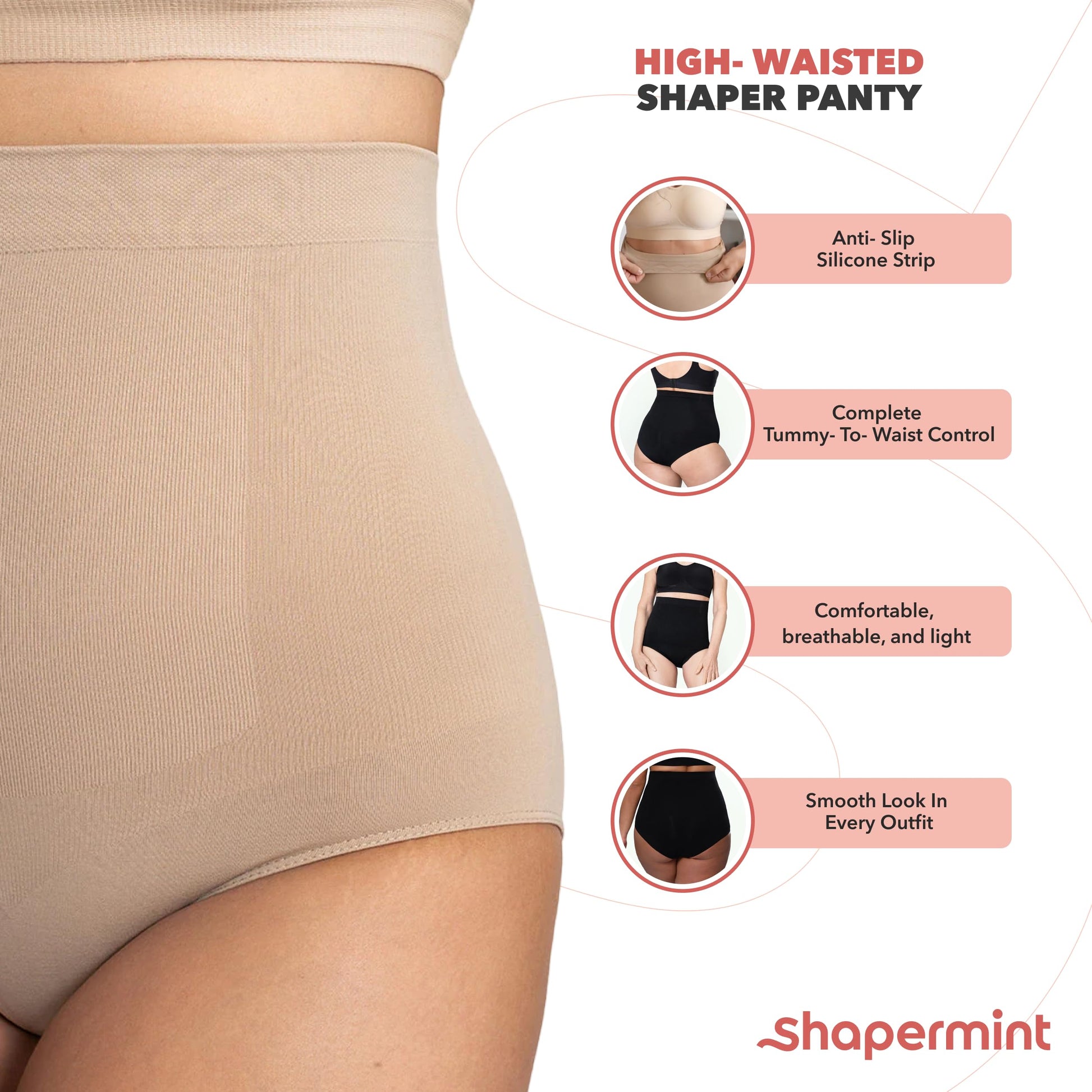 SHAPERMINT Body Shaper Tummy Control Panty Shapewear for Women Black - Opticdeals