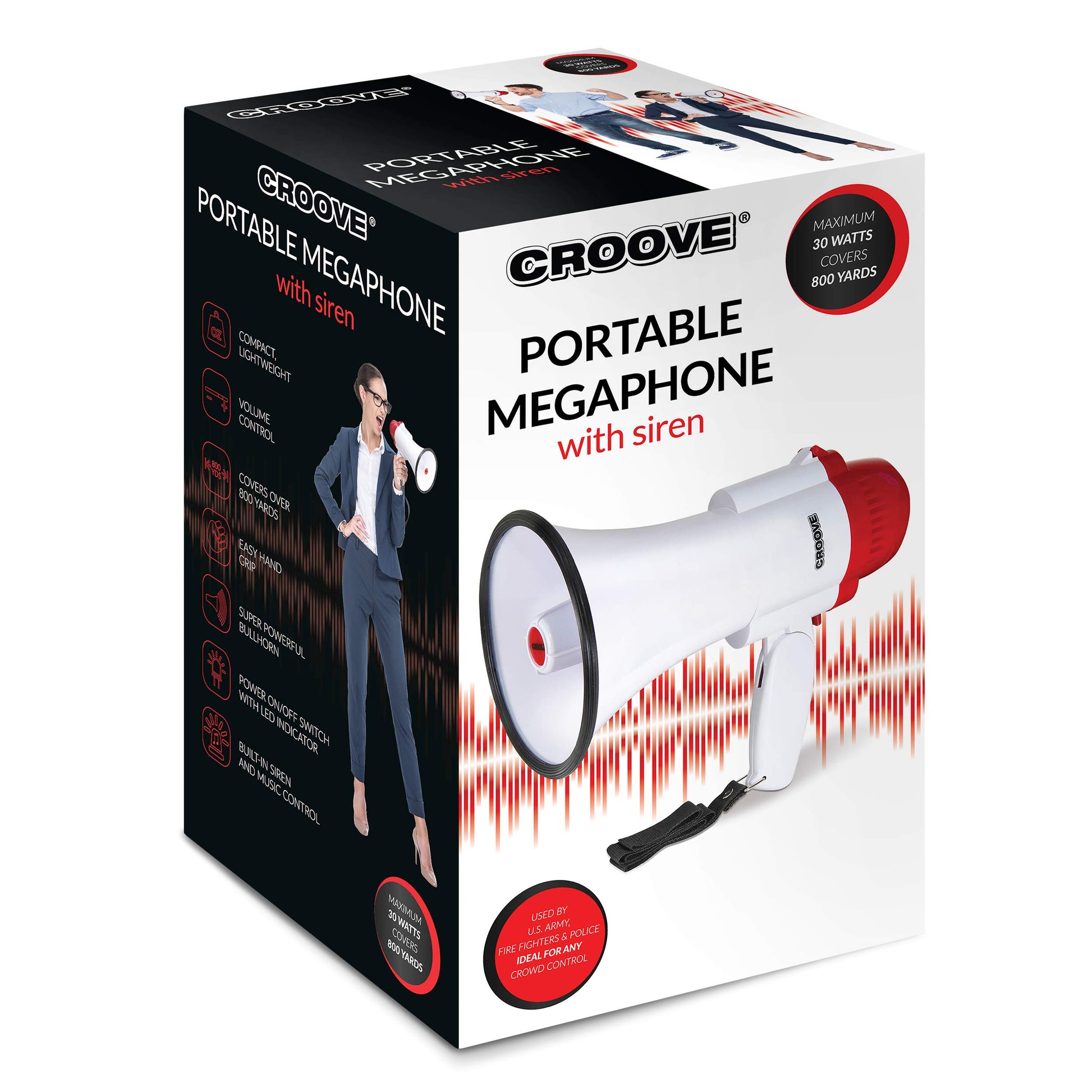 Croove Megaphone Bullhorn  Bull Horn Loud Speaker with Siren  30 Watt - Opticdeals