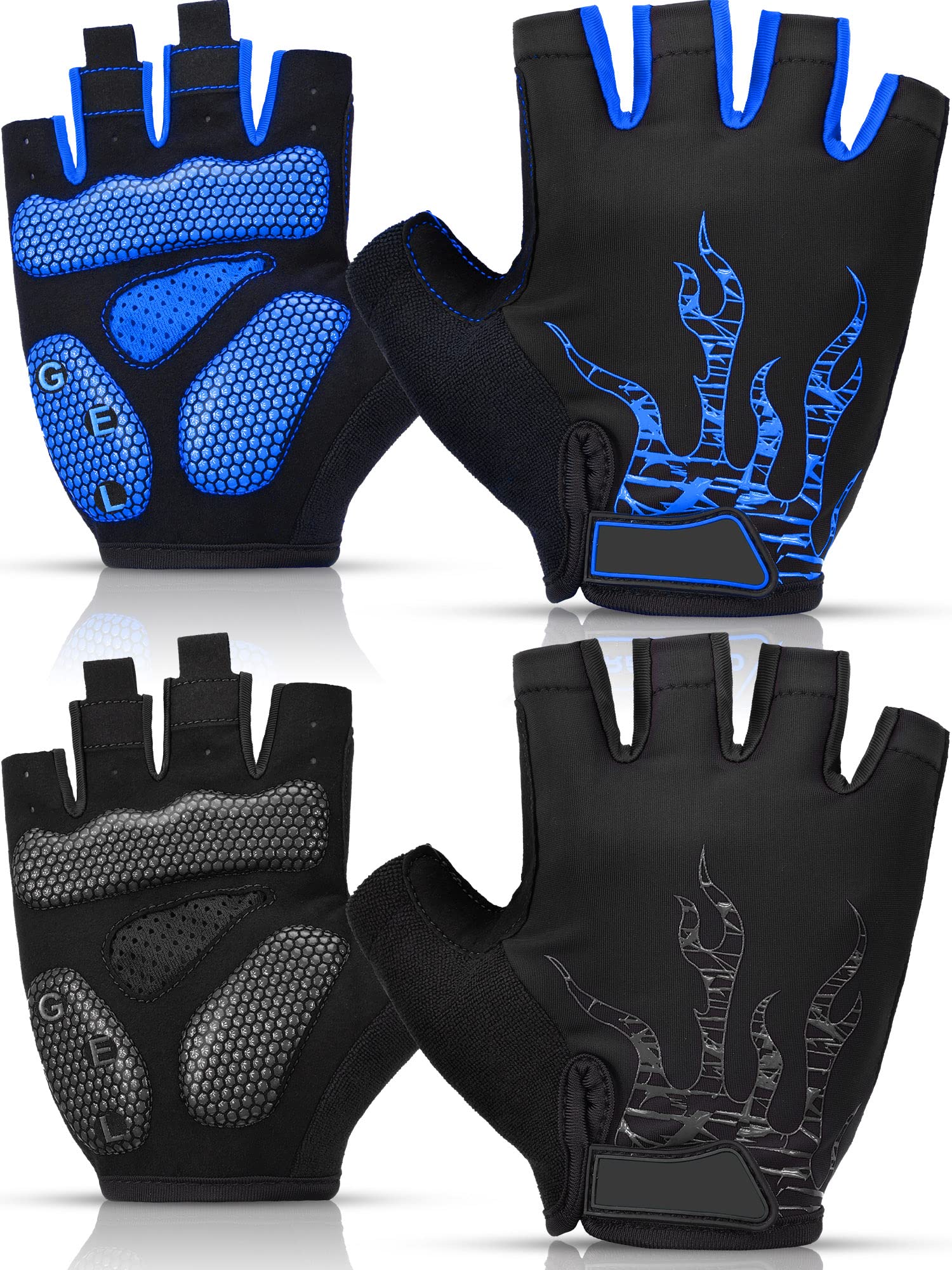 2 Pairs  Cycling Gloves  Unisex (Black and Blue,Large) - Opticdeals