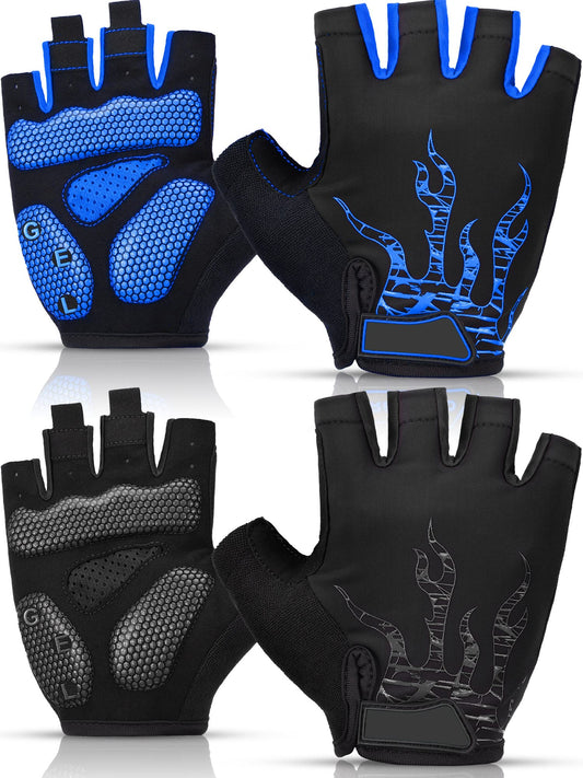 2 Pairs  Cycling Gloves  Unisex (Black and Blue,Large) - Opticdeals