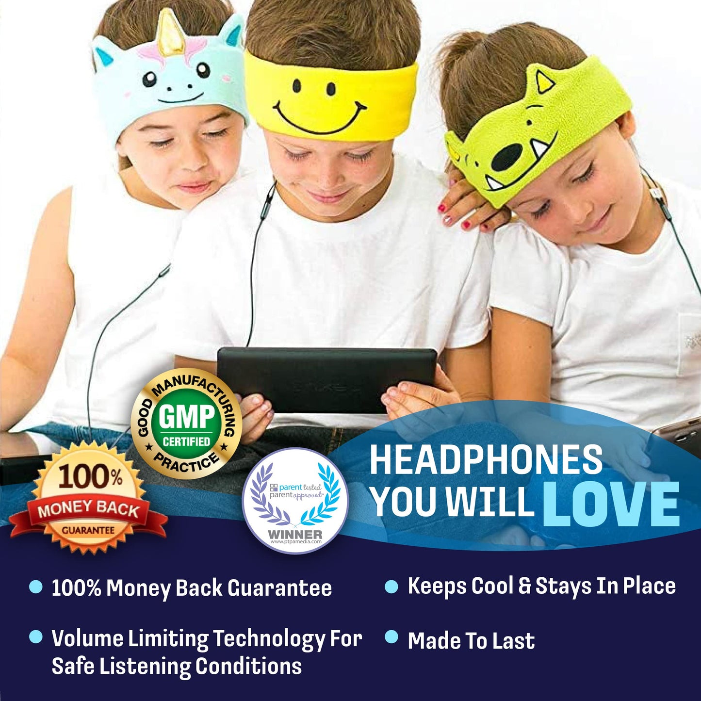 CozyPhones Over The Ear Headband Headphones - Kids Headphones Volume Limited with Thin Speakers & Super Soft Stretchy Headband - Green Frog - Opticdeals