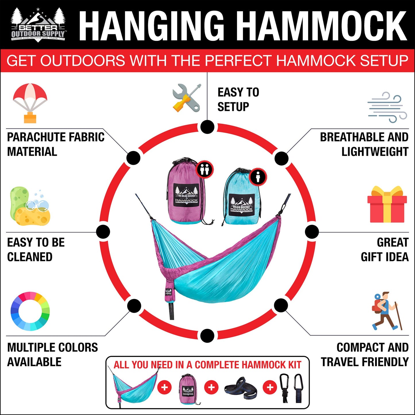 Camping Hammock - Portable Hammock Accessories w/Tree Straps - Opticdeals