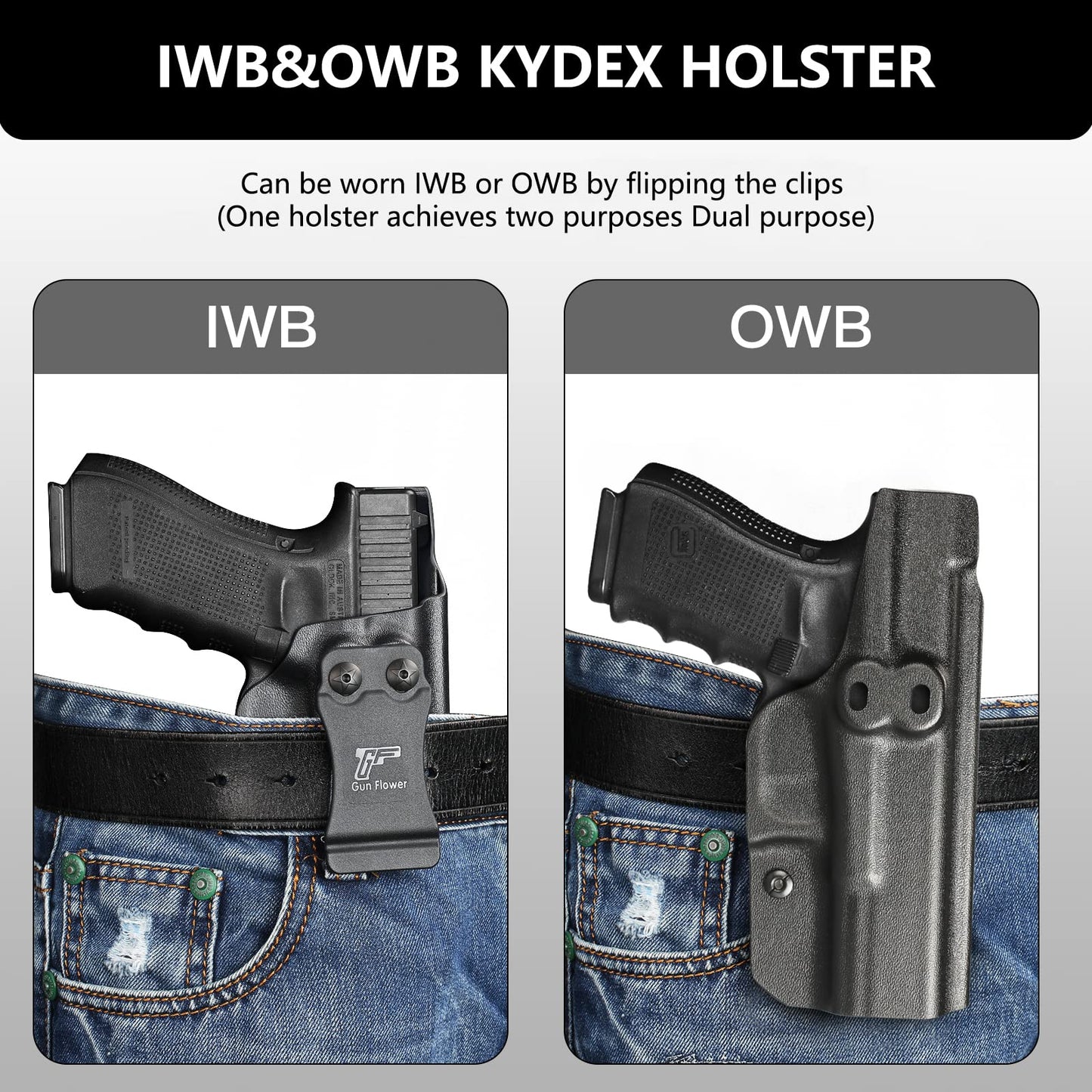 Glock 19 Holster, IWB/OWB Convertible KYDEX Holster for G19 G19X G23 G32 G44 G45, Outside Waistband & Inside Waistband Concealed Carry, Adj. Cant & Retention Pistols Holster - Opticdeals