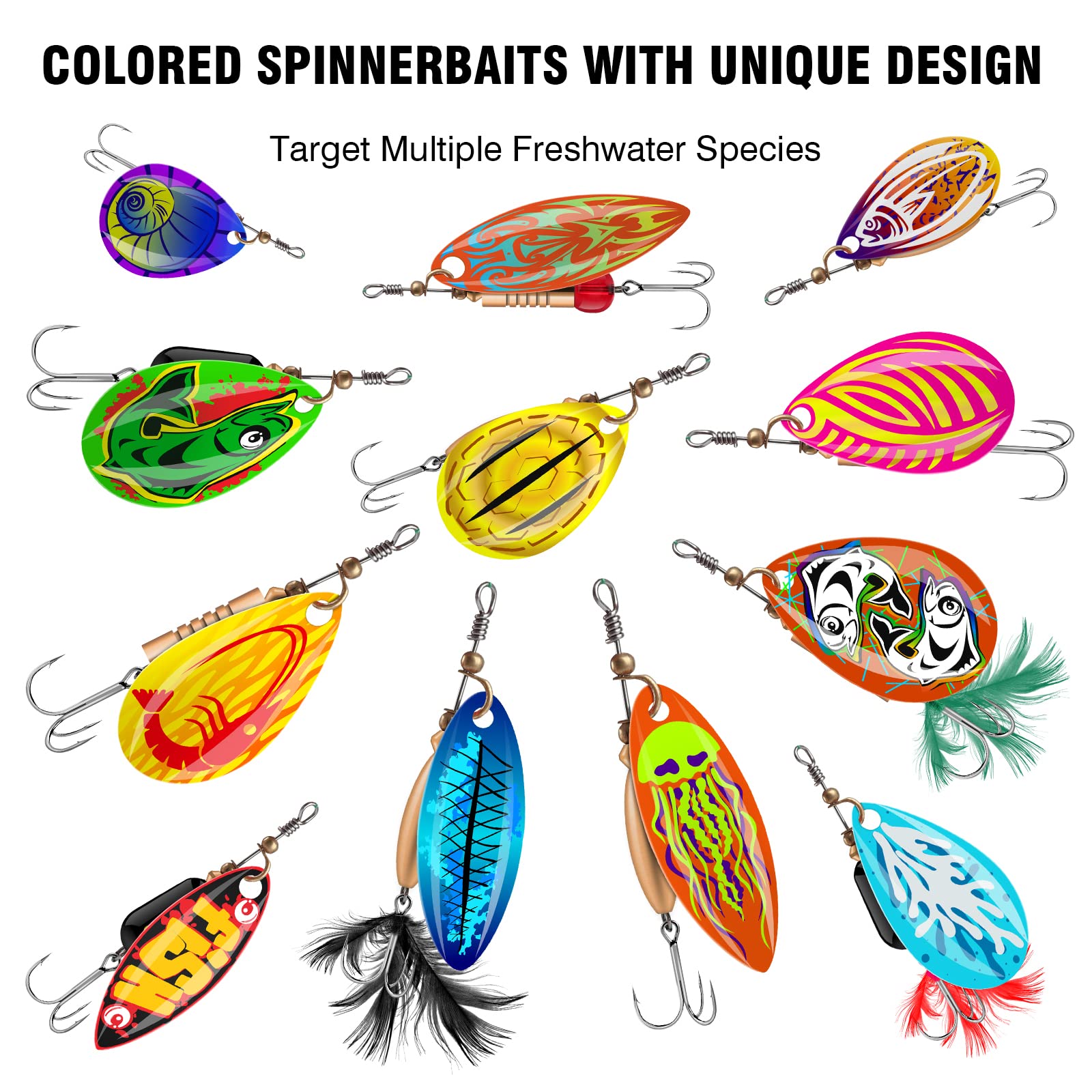 Fishing Spinnerbaits Bass Lures, Original Rooster Tail Spinner Lure, Spinning Lures, Trout Lures Hard Metal Spinner Baits Kits for Angler - Opticdeals