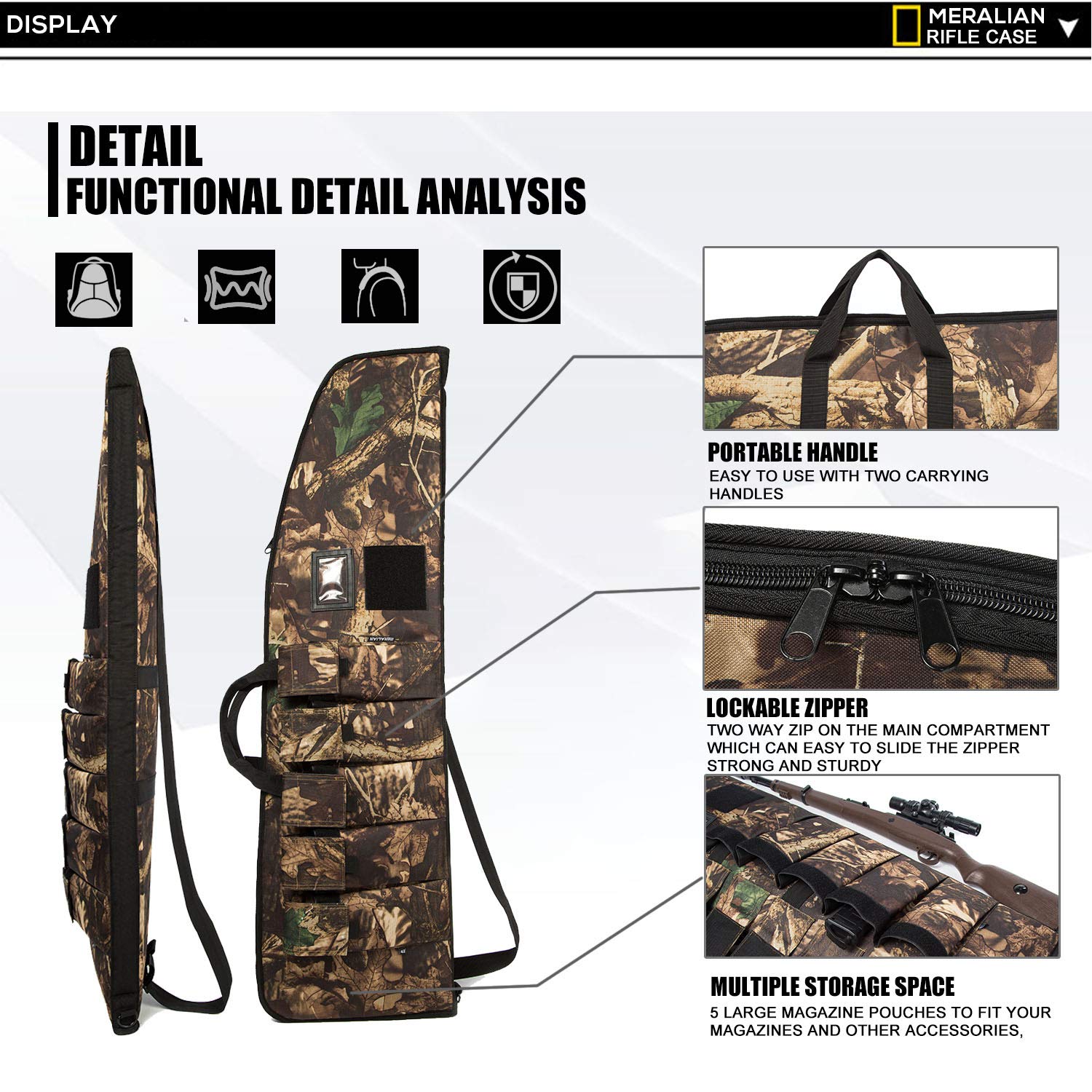 MERALIAN 38/42 Inch Rifle Case Camo Soft Bag with Multiple Magazine Holder - Opticdeals