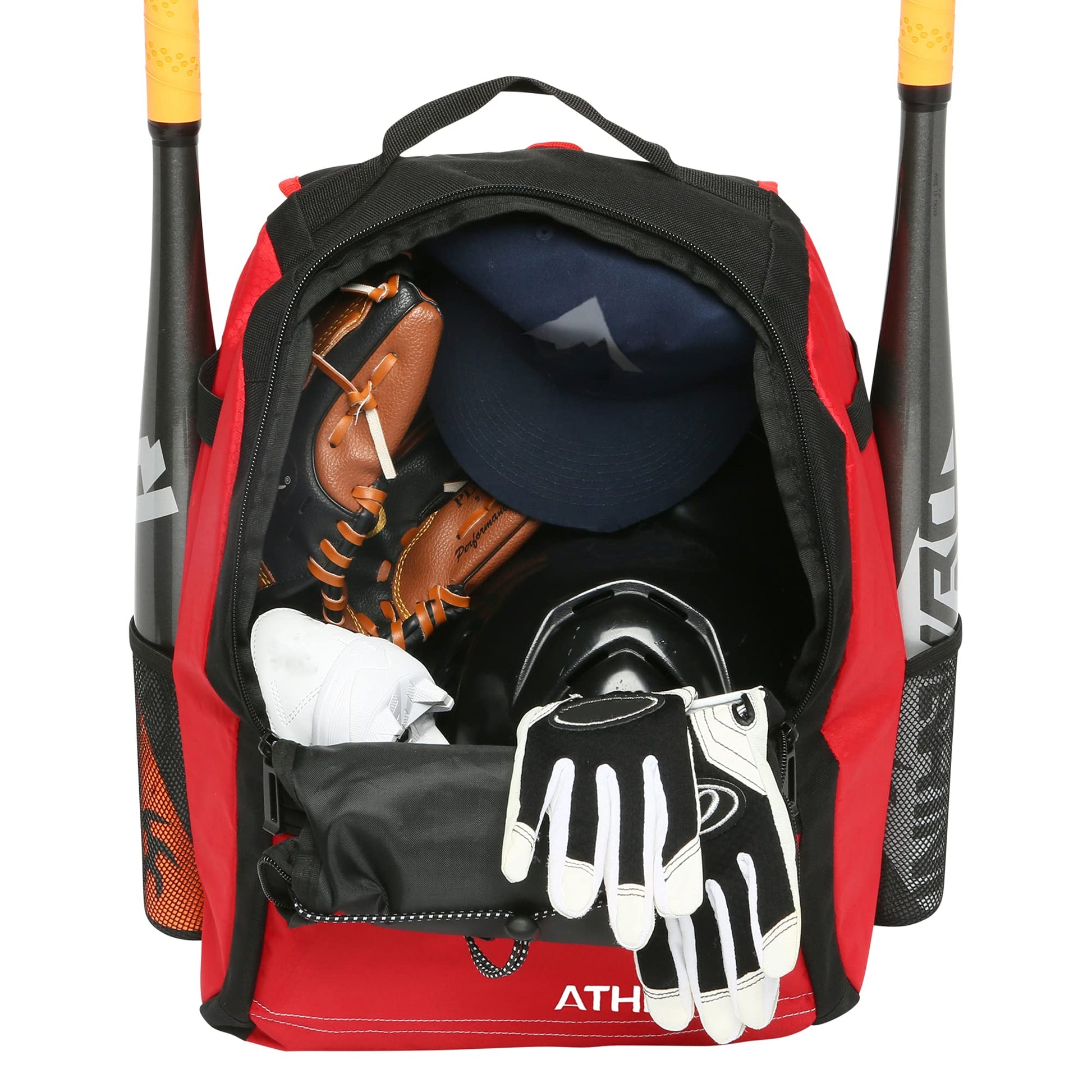 Youth Baseball Bat Bag - Backpack for Baseball, T-Ball & Softball Equipment & Gear | Holds Bat, Helmet, & Glove | Fence Hook (Red) - Opticdeals