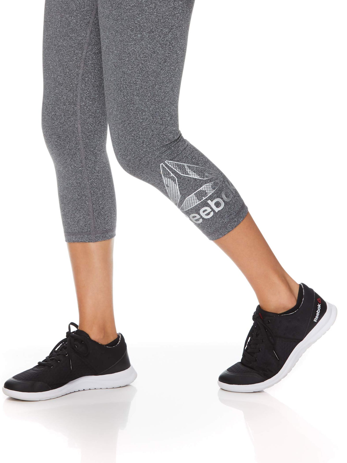 Reebok Women's High Waisted Capri Workout Leggings  Sz  Large Cropped Performance Compression Gym Tights - Light High Rise Charcoal Heather Grey, - Opticdeals