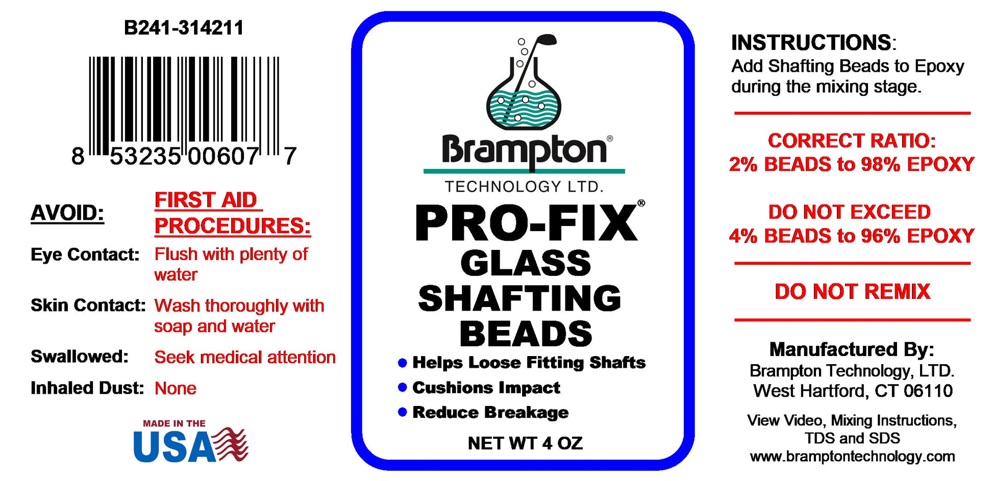 Brampton PRO-FIX Glass Shafting Beads - Golf Club Shaft Installation Stabilizer - Increase Bond Strength - Opticdeals