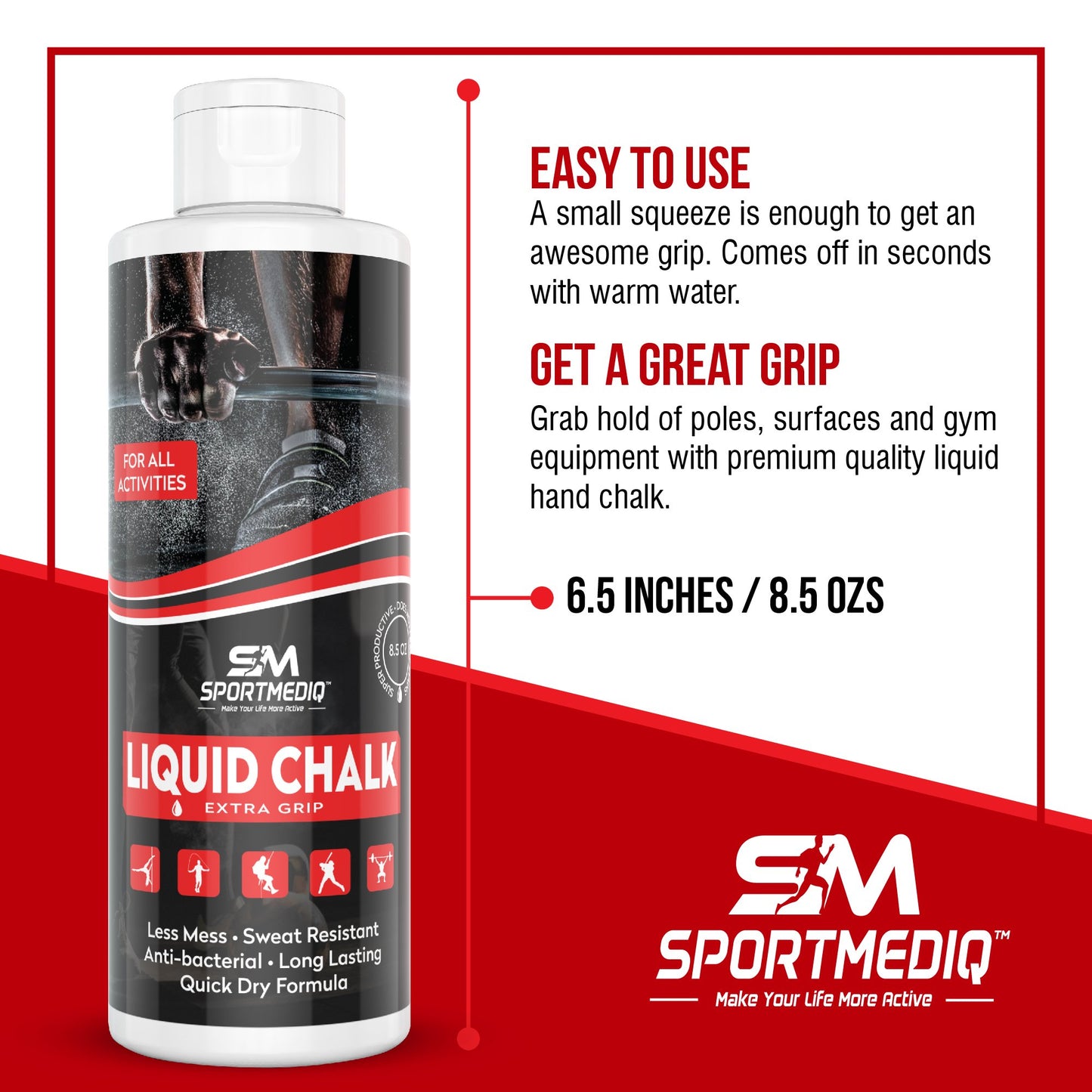 SPORTMEDIQ Pro Grade Liquid Chalk – Mess Free Professional Hand Grip for Gym, Weightlifting, Rock Climbing, Gymnastics, Rock Climbing - Dries in Seconds - 8.5 Oz - Opticdeals