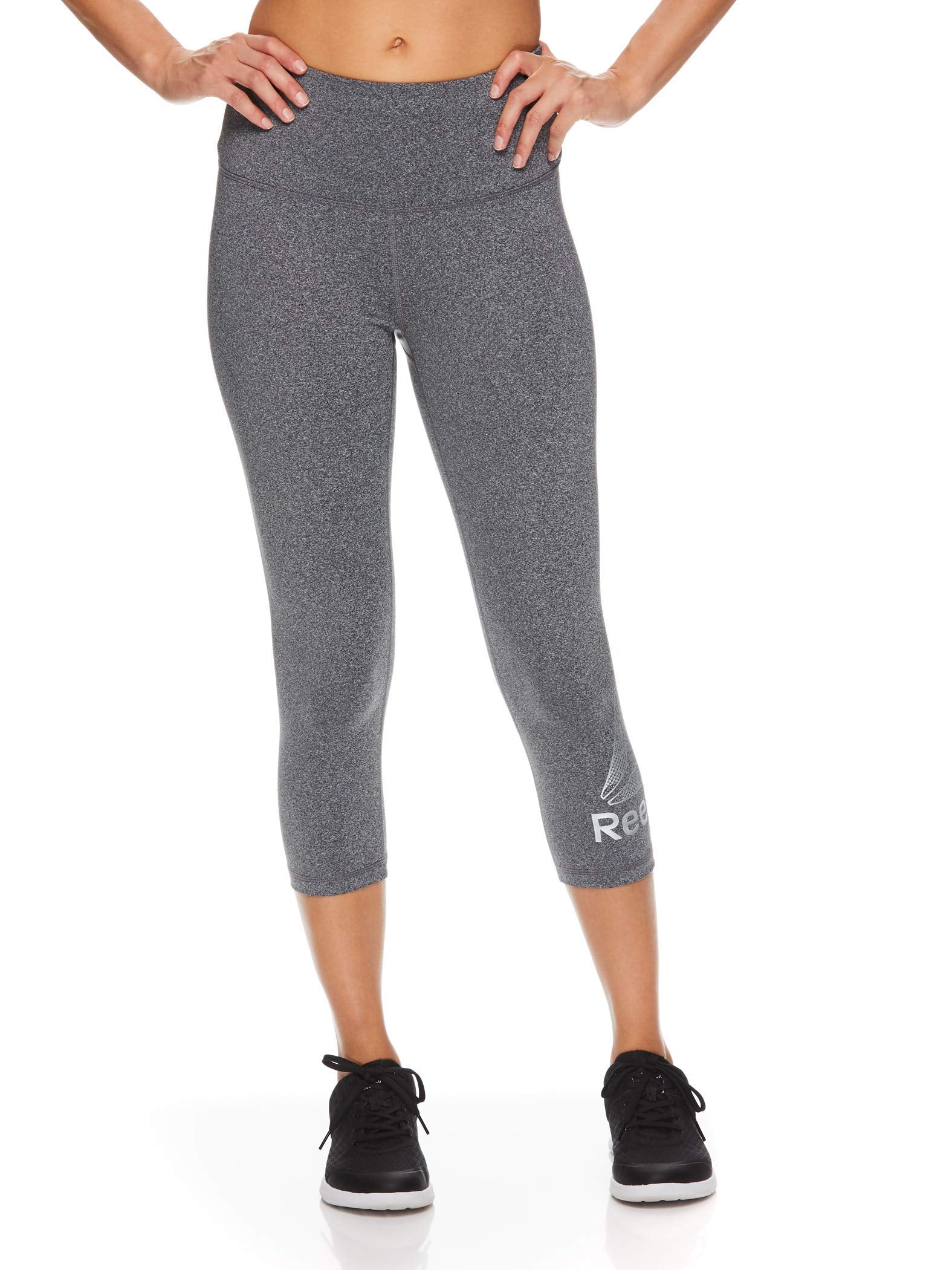 Reebok Women's High Waisted Capri Workout Leggings  Sz  Large Cropped Performance Compression Gym Tights - Light High Rise Charcoal Heather Grey, - Opticdeals