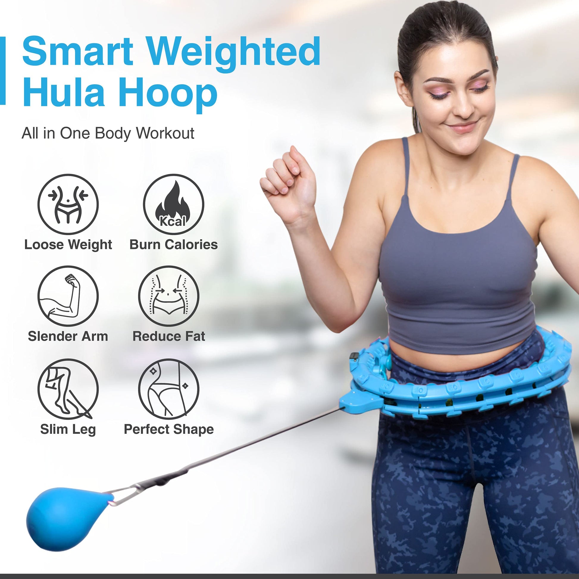 Weighted Smart Hula Hoop, Detachable  Weight Loss, 24 Knots Blue - Opticdeals