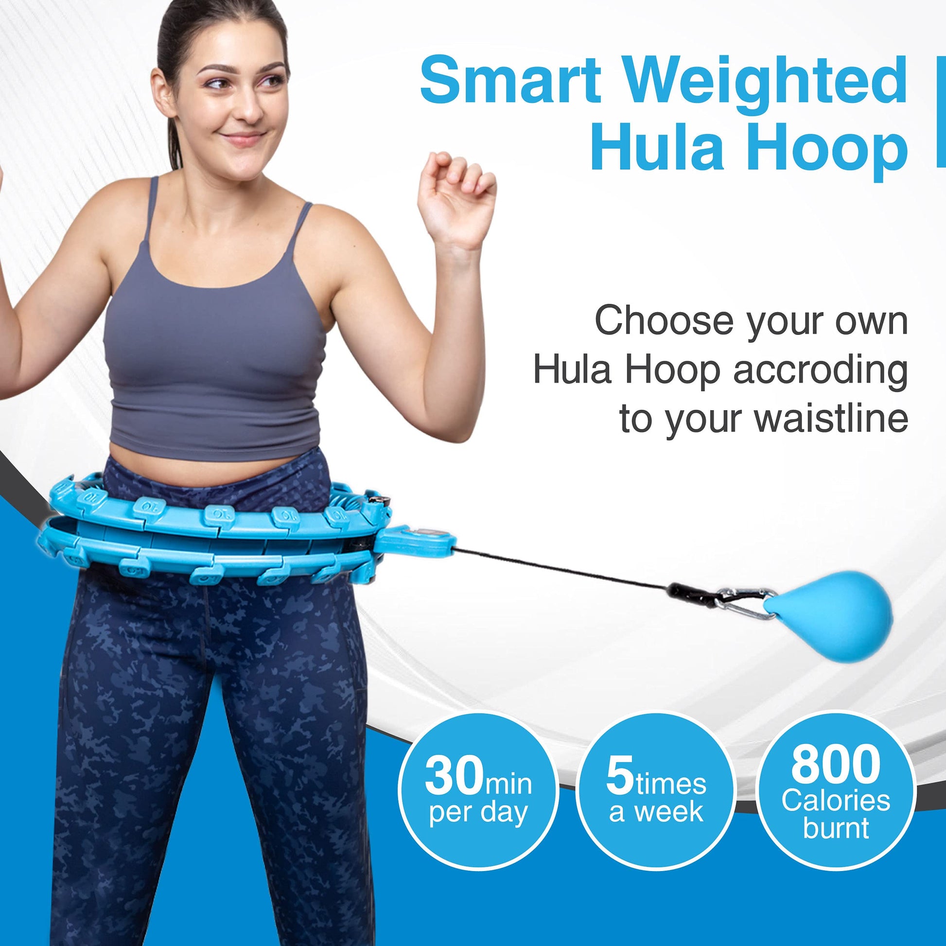 Weighted Smart Hula Hoop, Detachable  Weight Loss, 24 Knots Blue - Opticdeals