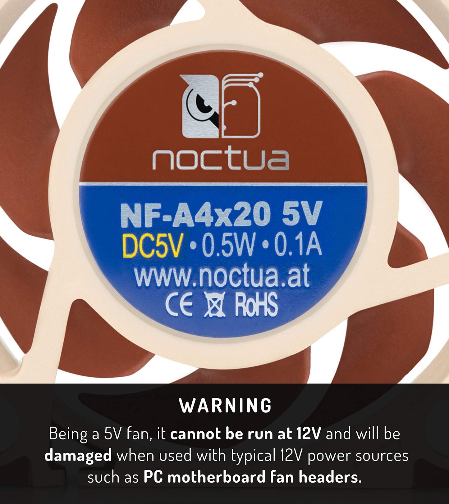 Noctua NF-A4x20 5V, Premium Quiet Fan, 3-Pin, 5V Version (40x20mm, Brown) - Opticdeals