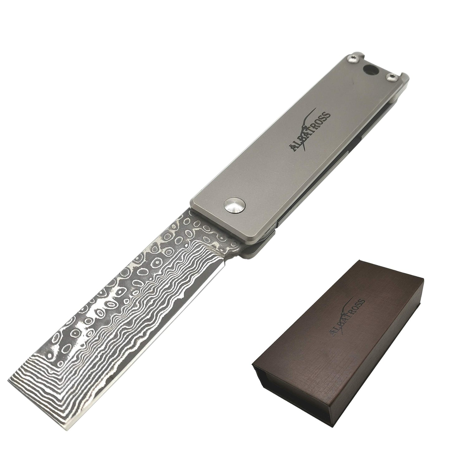 Pocket Knife Titanium Alloy 5.9" Damascus Steel Knife Frame Lock Folding Knife With Bottle Opener, Gifts/Collection - Opticdeals