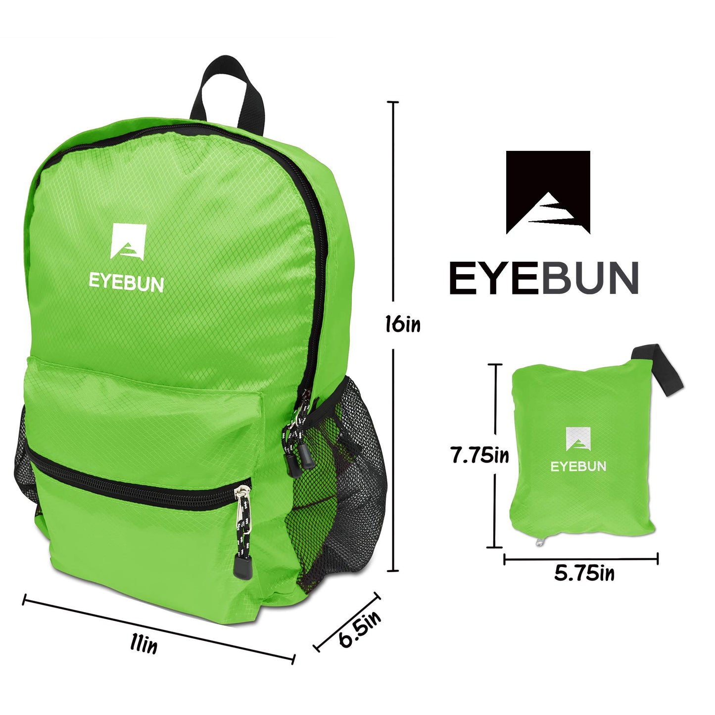 Eyebun 20L Daypack  Lightweight Packable Travel Hiking Camping Beach | Water Resistant Outdoor Daily Foldable Backpack (Neon Green) - Opticdeals