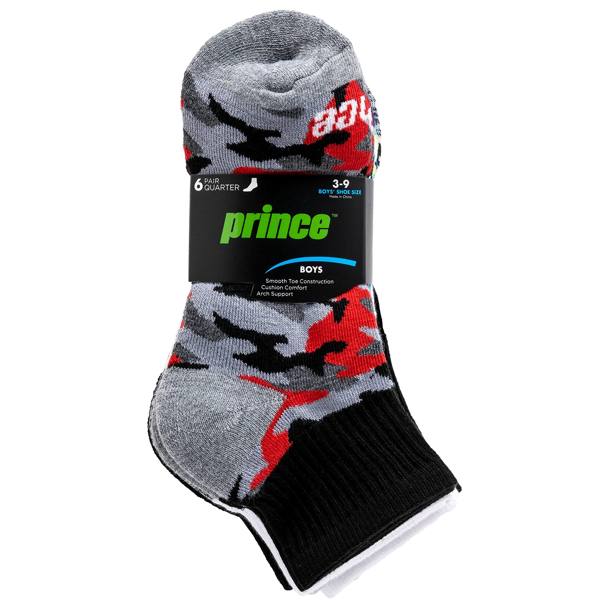 Prince Boys' Quarter Length  Ankle Socks  Black, 3-9 (Big Boys)) - Opticdeals