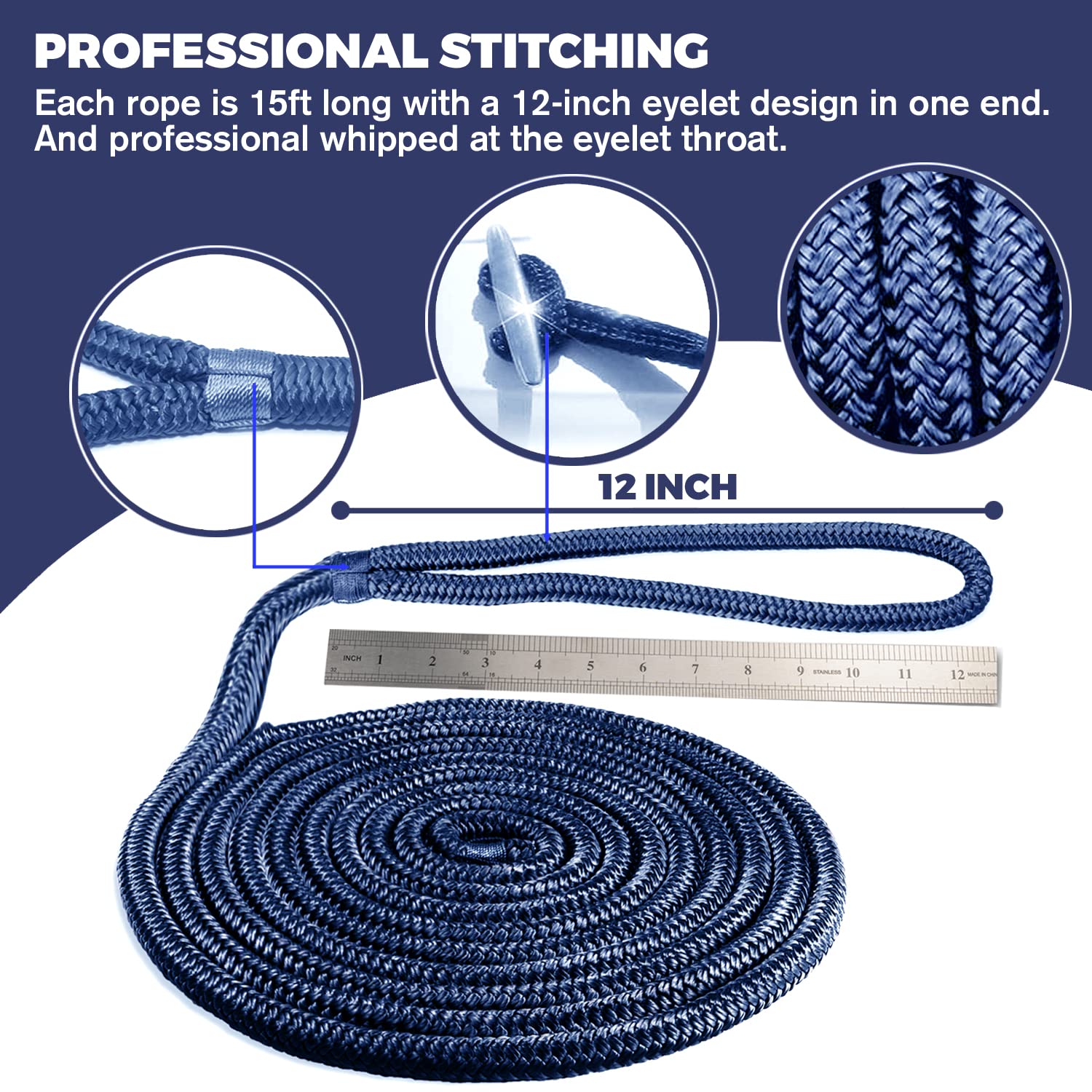 ACY Marine Double Braided Nylon Dockline (Navy, 3/8-Inch x 35-Feet) - Opticdeals