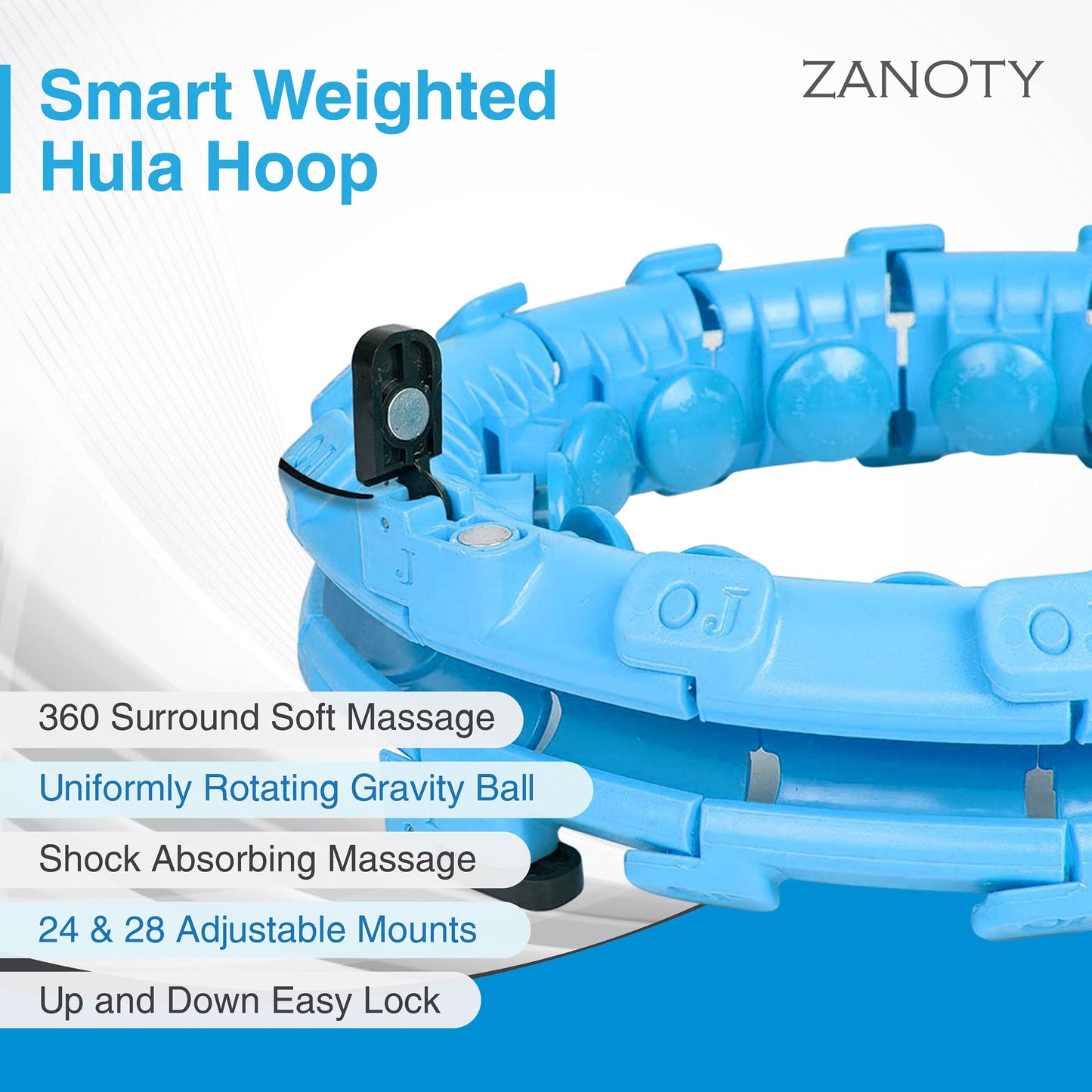 Weighted Smart Hula Hoop, Detachable  Weight Loss, 24 Knots Blue - Opticdeals