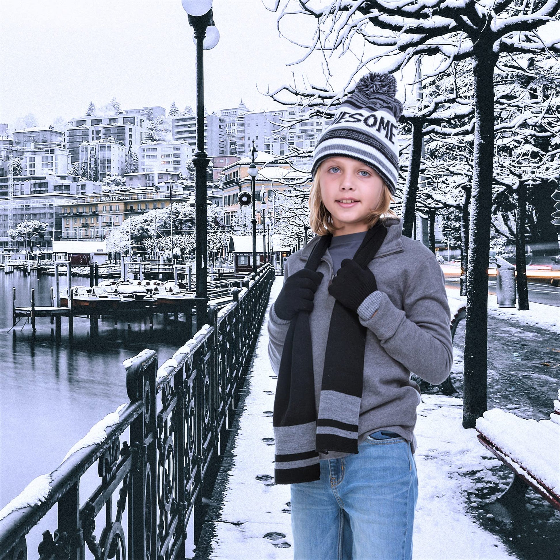 Polarwear Boys Hat,Scarf & Glove Set-Kids Cold Weather Winter Accessories-Childrens 3 Pc Beanie Set-Big Boys Hat Scarves Sets - Opticdeals