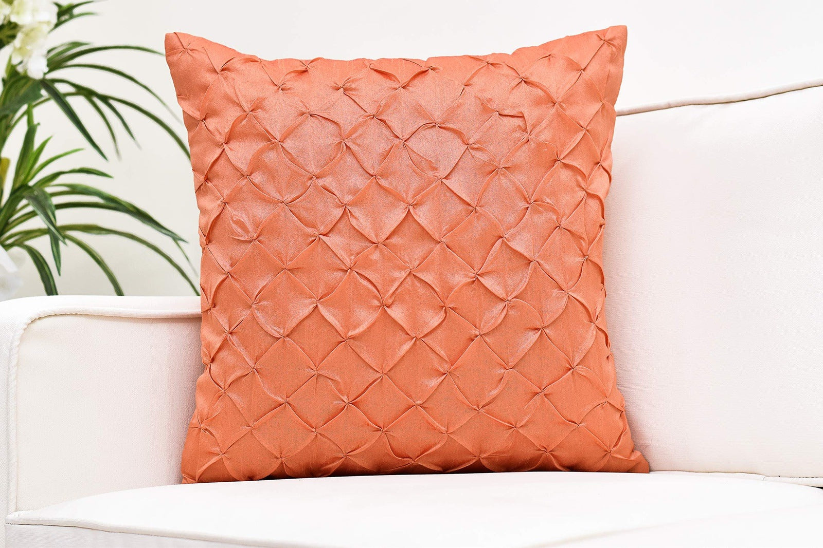 The White Petals Salmon Throw Pillow Cover - (14x14 inch) | Decorative, Washable - Opticdeals