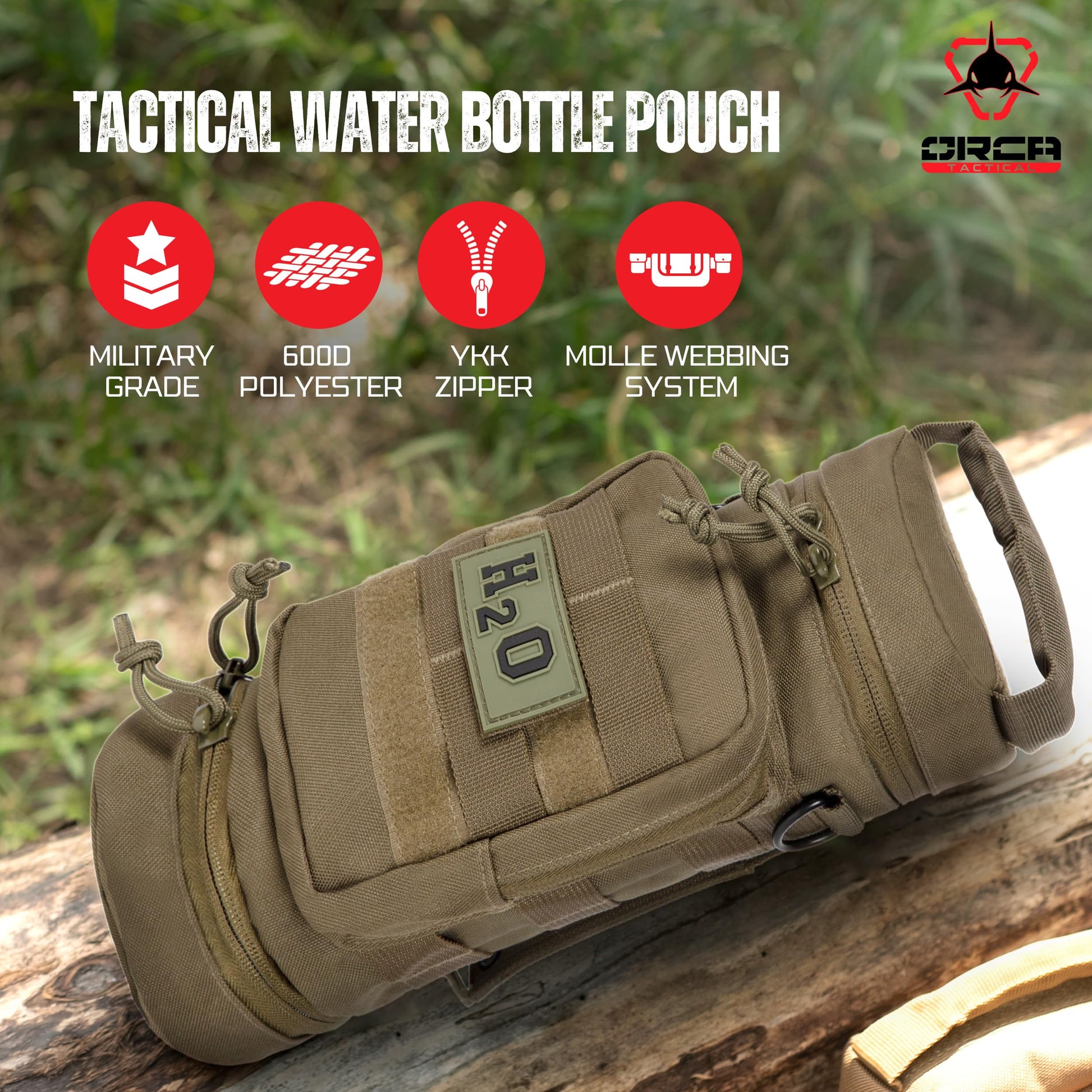 Orca Tactical Molle Water Bottle Pouch - Molle Water Bottle Holder with Strap - Water Bottle Carrier with Multiple Storage Options (OD Green) - Opticdeals