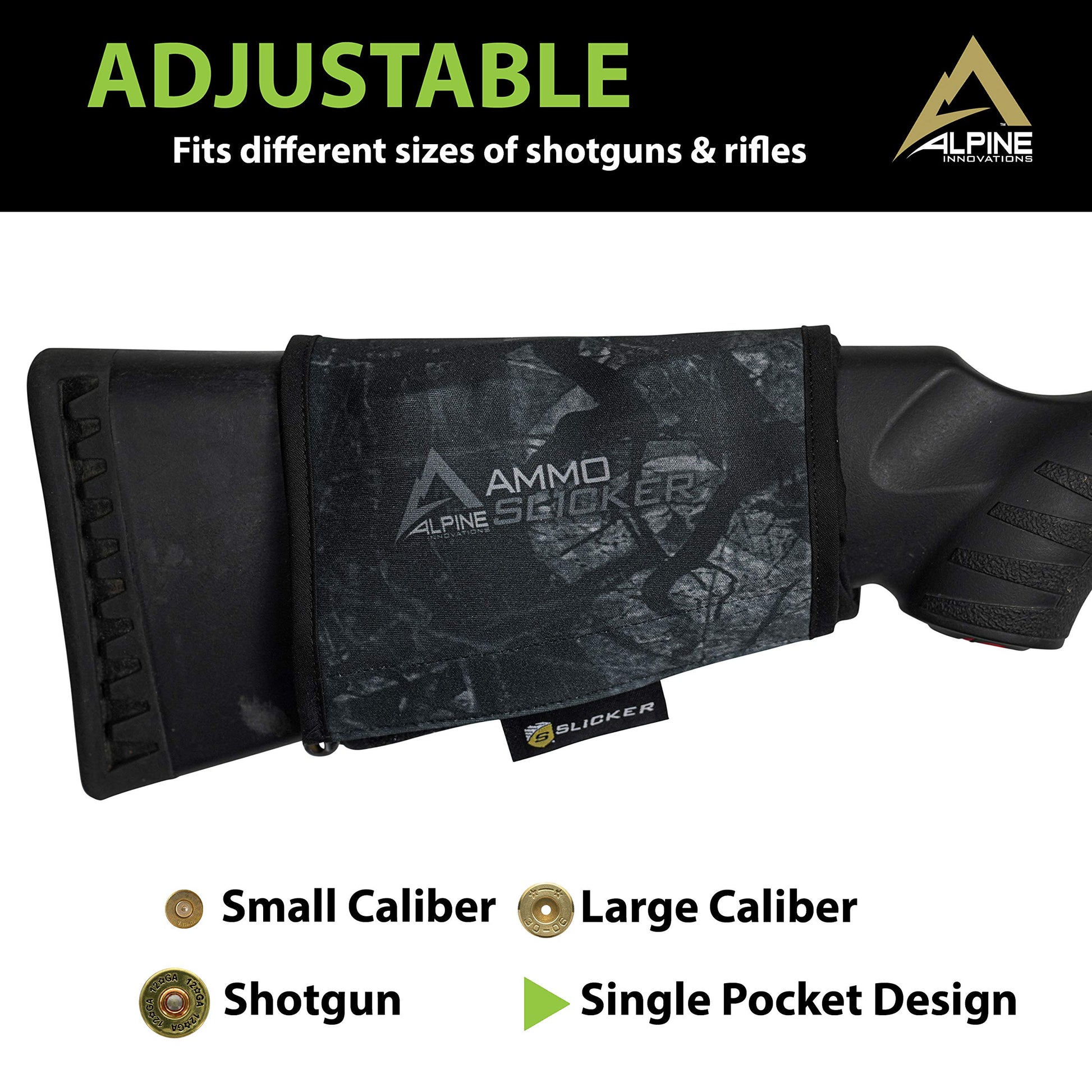 Alpine Innovations AmmoSlicker Buttstock Ammo Pouch - Shotgun Fits 5 Rounds, Stealth Shadow - Opticdeals