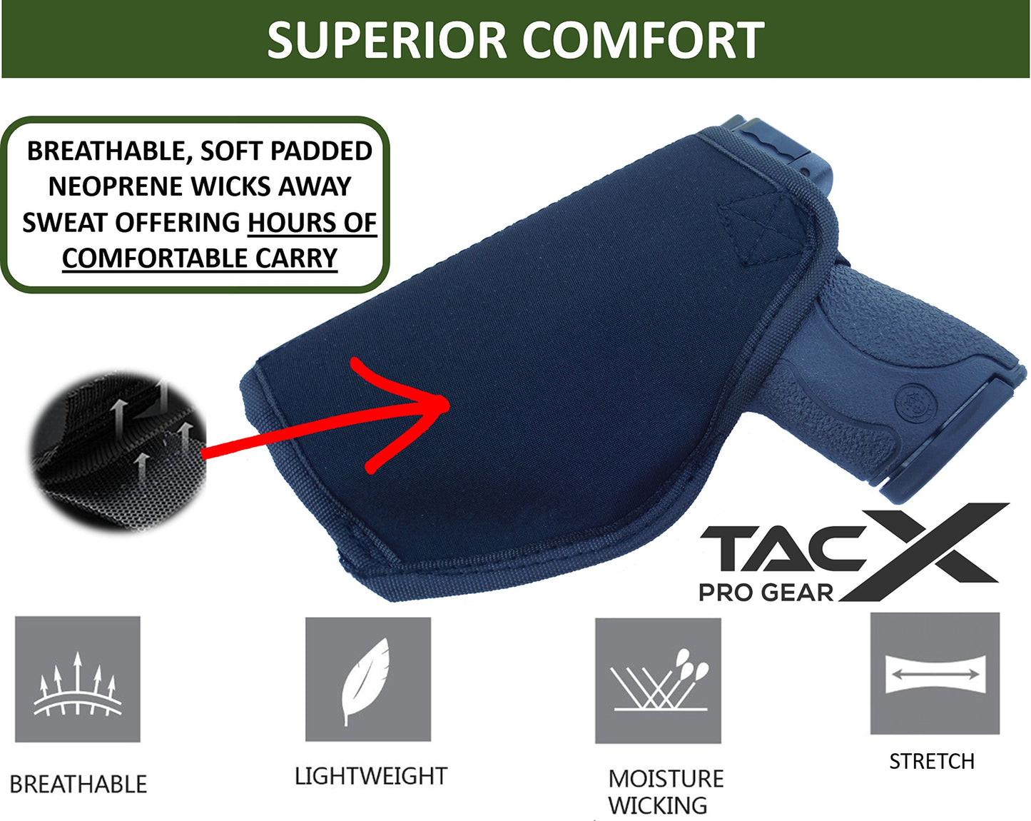 TacX Pro Gear Universal IWB Holster | Concealed Carry | Inside The Waistband Bundle | Flexible, Breathable, Neoprene | S&W M&P Shield 9/40 1911 XDS Taurus Glock (Left + Right) - Opticdeals