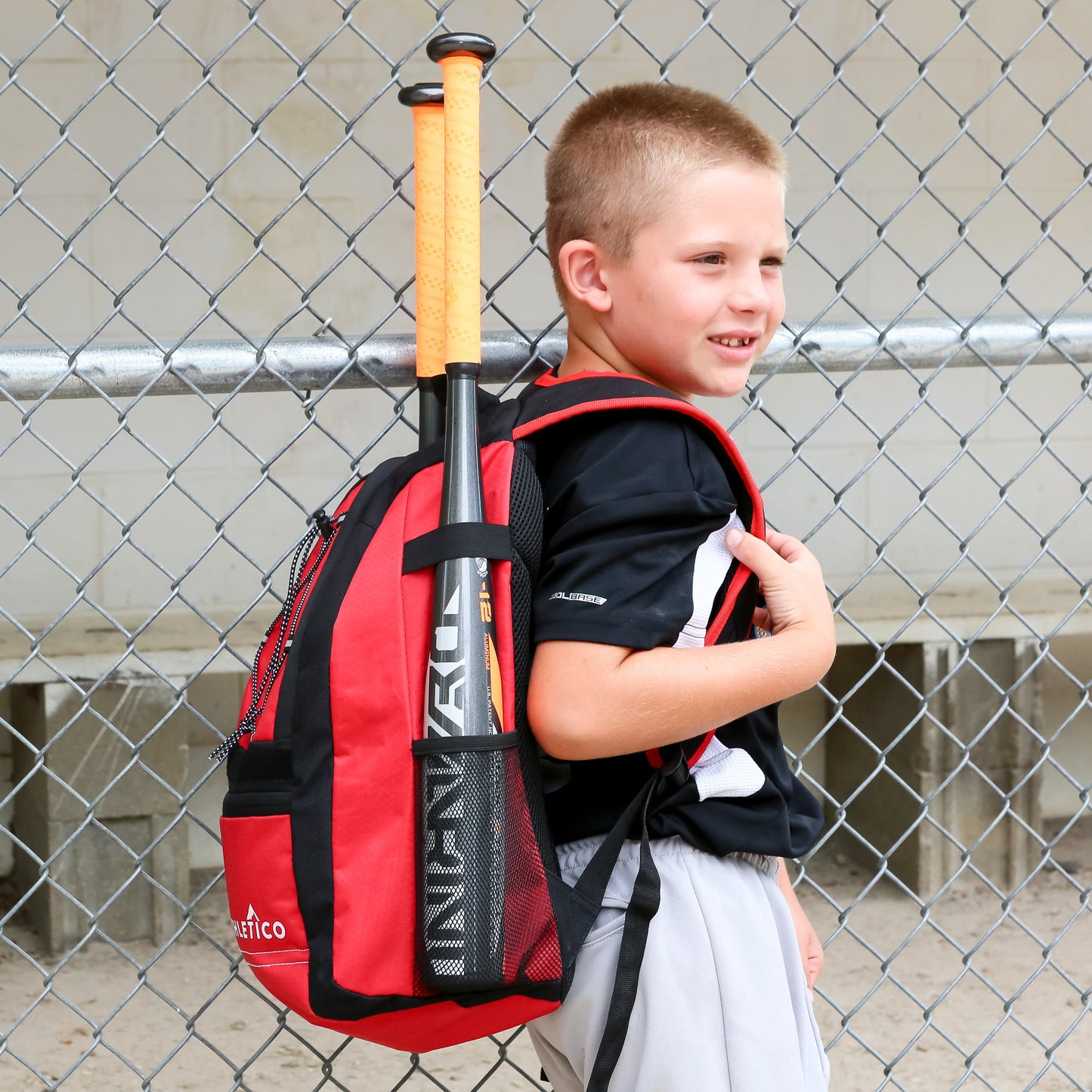 Youth Baseball Bat Bag - Backpack for Baseball, T-Ball & Softball Equipment & Gear | Holds Bat, Helmet, & Glove | Fence Hook (Red) - Opticdeals