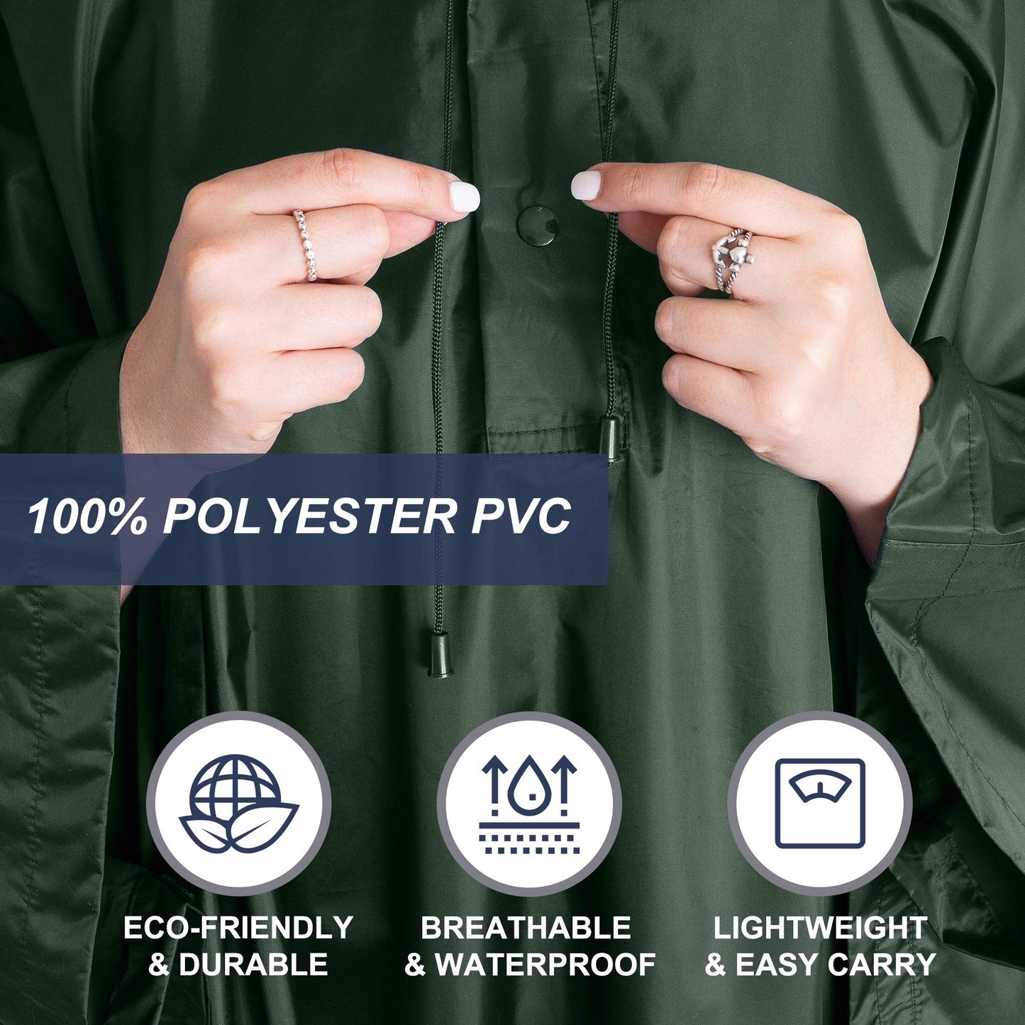 Heavy Duty Rain Poncho for Backpacking, Waterproof Lightweight for Adults, Military, Emergency, Camping, Men, Women (Adult-Green) - Opticdeals