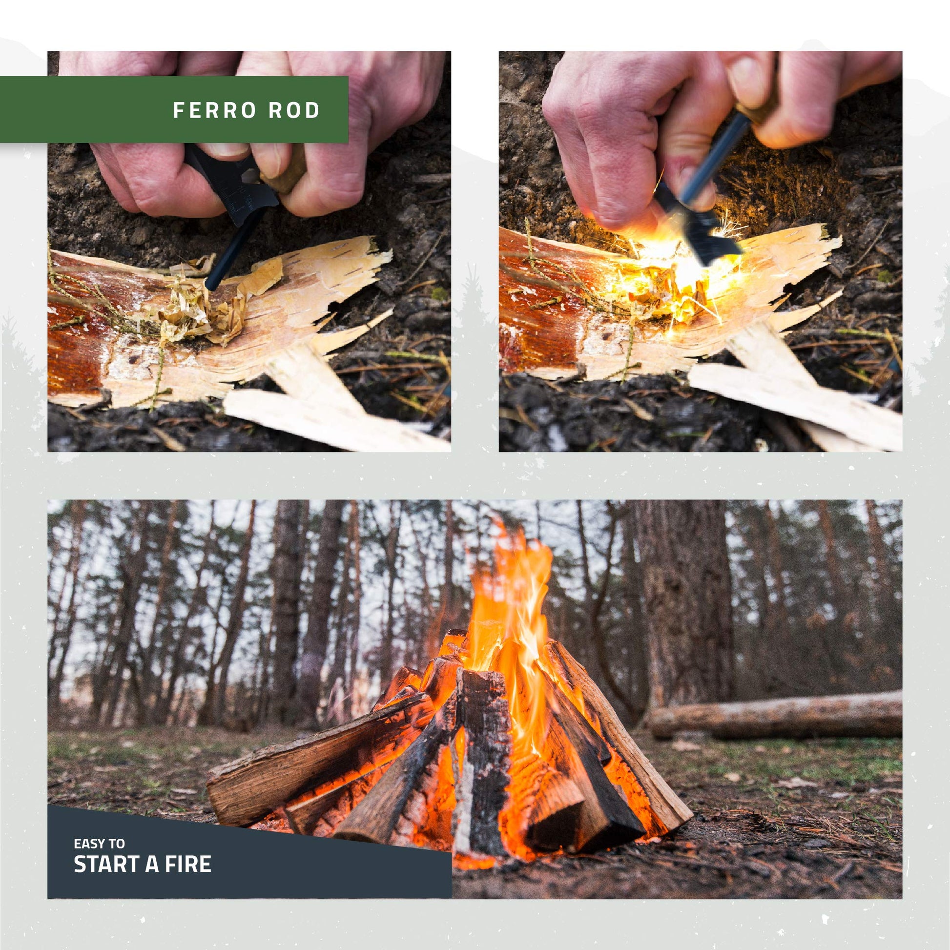 RKR OUTDOOR Ferro Rod Flint Fire Starter Kit with Handcrafted Wood Handle |5/16" - Opticdeals