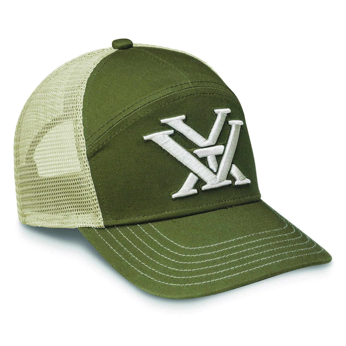Vortex Trucker Hat Snapback  Optics 3 Panel Logo Hat - Olive - Opticdeals