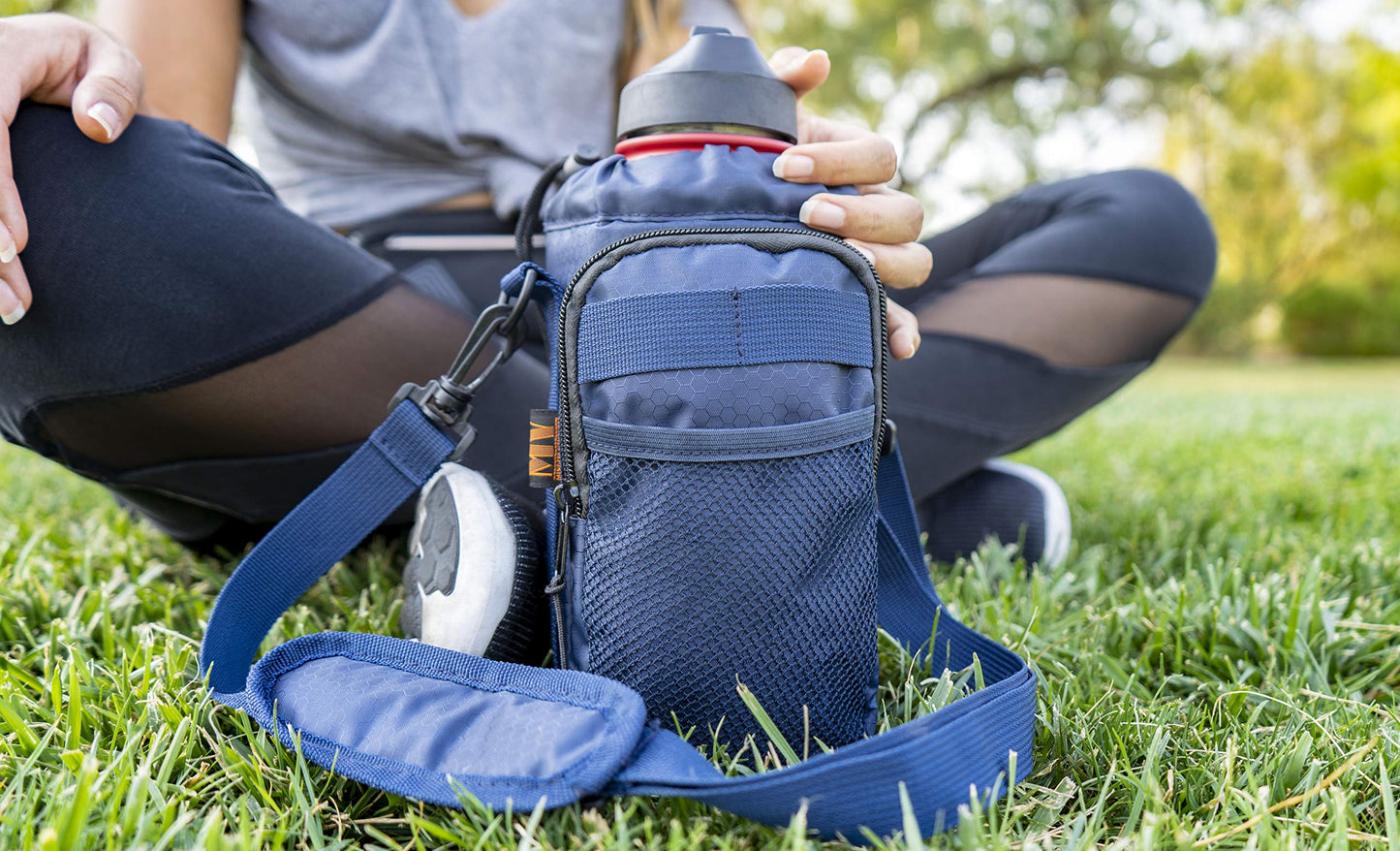 Mindful Ventures Water Bottle Holder - Insulated Water Bottle Carrier/Sling w/Adjustable Shoulder Strap | Pocket for Phone, Accessories | Up to 40oz | Great for Hydro Flask Walking Hiking - Opticdeals