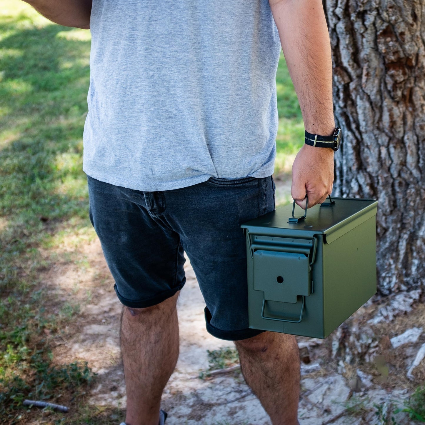 Redneck Convent Ammo Can 50 Cal Solid Steel Military Metal Ammo Box with Airtight Sealed Lid to Protect Ammunition Gear - Opticdeals