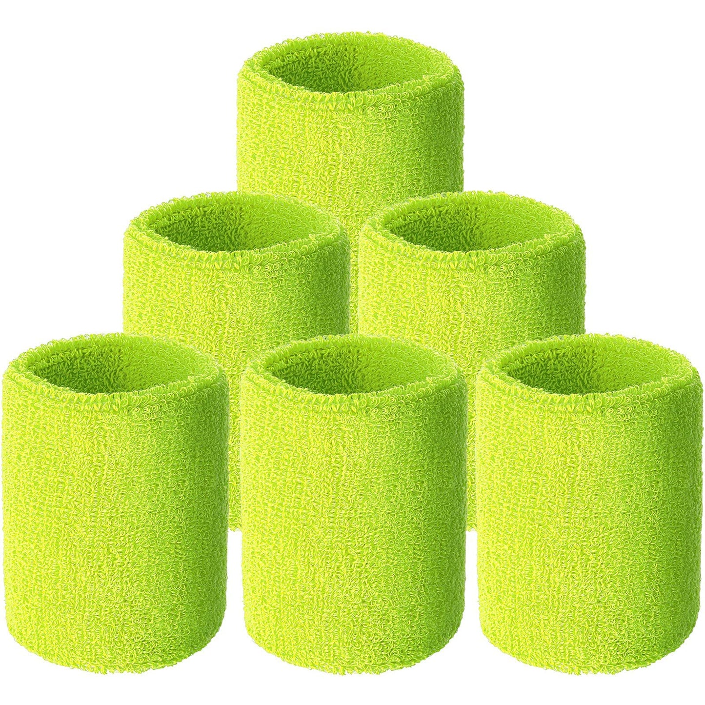 6 Pack Wrist Sweatbands Tennis Wrist Bands Absorbent Sweatbands for Football Basketball Running Athletic Sports and Working Out (Fluorescent Yellow) - Opticdeals