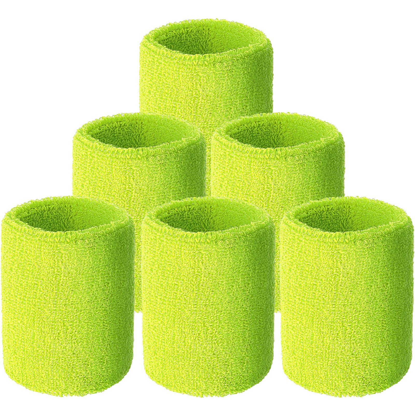 6 Pack Wrist Sweatbands Tennis Wrist Bands Absorbent Sweatbands for Football Basketball Running Athletic Sports and Working Out (Fluorescent Yellow) - Opticdeals