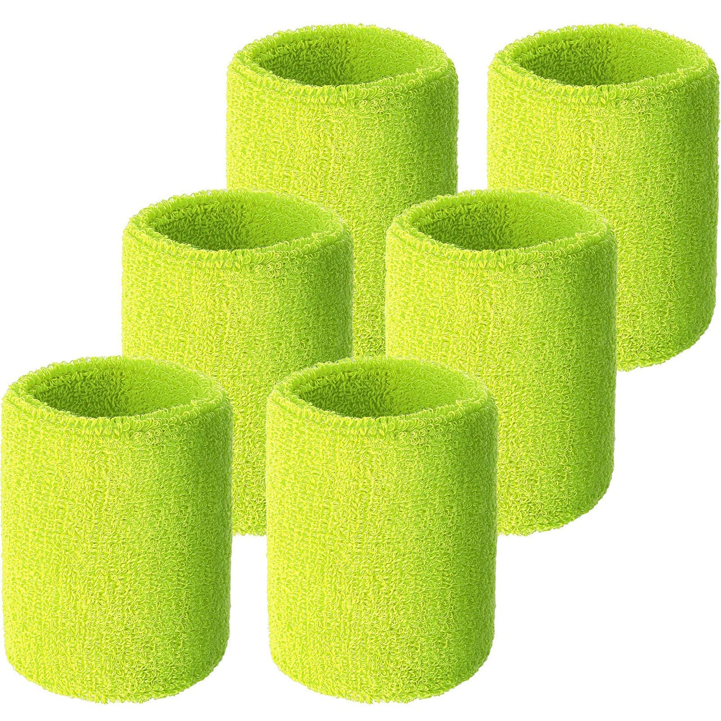 6 Pack Wrist Sweatbands Tennis Wrist Bands Absorbent Sweatbands for Football Basketball Running Athletic Sports and Working Out (Fluorescent Yellow) - Opticdeals