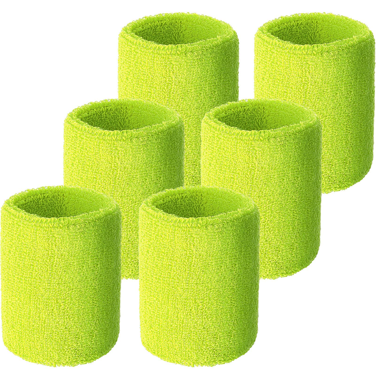 6 Pack Wrist Sweatbands Tennis Wrist Bands Absorbent Sweatbands for Football Basketball Running Athletic Sports and Working Out (Fluorescent Yellow) - Opticdeals