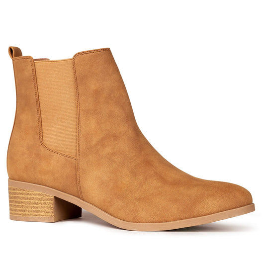 Qupid Women's Repeat | Chelsea Ankle Low Heel Boots, Camel Distress Nubuck, 10 - Opticdeals