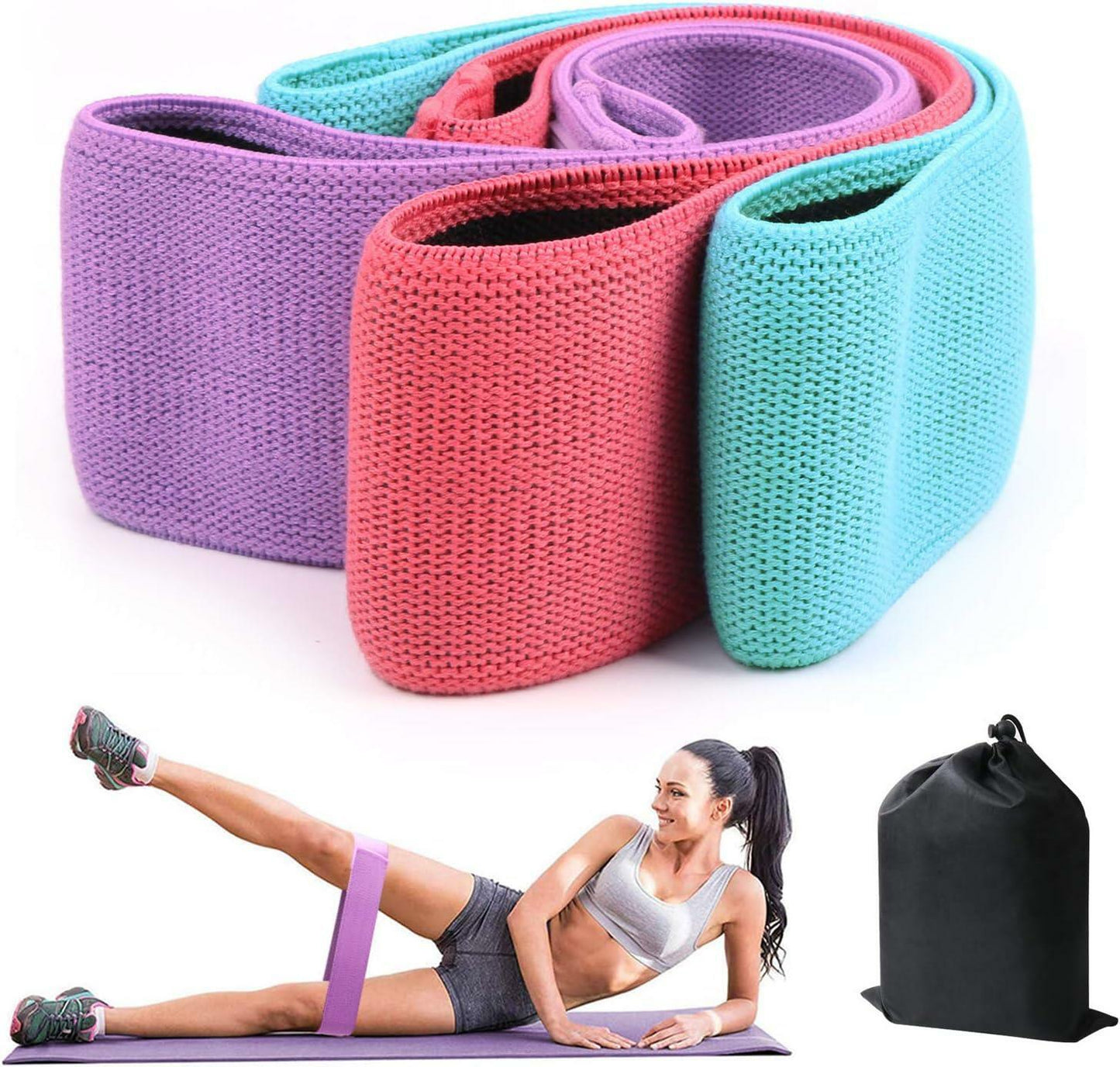 Resistance Bands for Legs and Butt, Exercise Bands Booty Bands Hip Bands Wide Workout Bands Sports-Fitness Bands Stretch Resistance Loops Band Anti Slip Elastic (Set of 3) - Opticdeals