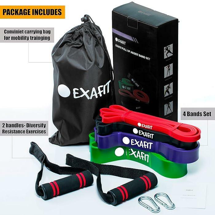 EXAFIT Pull Up Assistance Bands Resistance Band Set of 4  With 32oz Water Bottle - Opticdeals